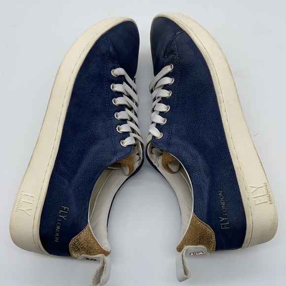 Fly London Maco Blue Suede & Gold Glitter Low Top Sneakers - fits like an 8.5-9 - Picture 6 of 8